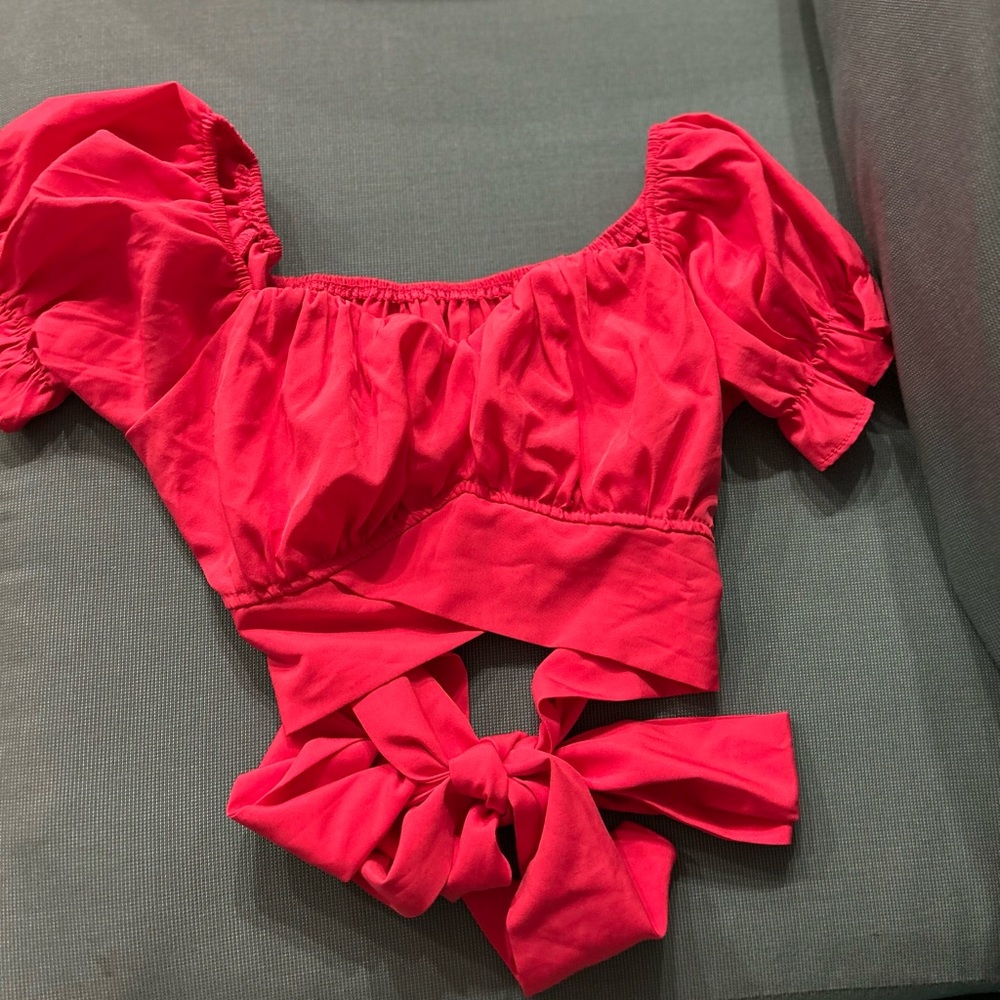 Red Puff Sleeve Women's Top